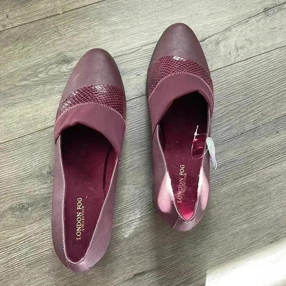 [9.5W]London Fog Willow Burgundy Block Heel wide Fit Loafer  Pump - Picture 1 of 7